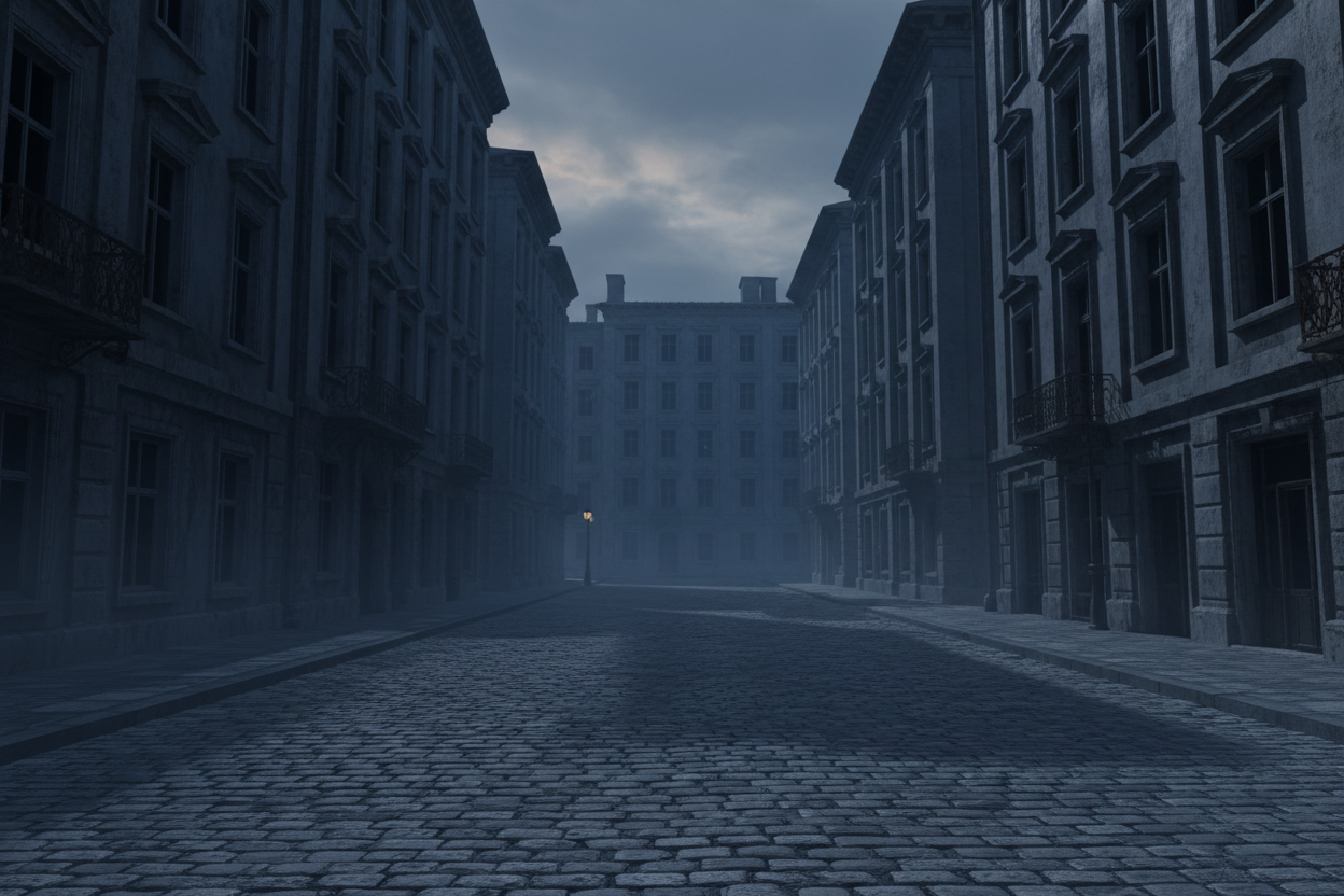 Shadows in the silent city.